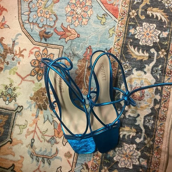 SCHUTZ Vibrant Blue Strappy Heels - Picture 4 of 6